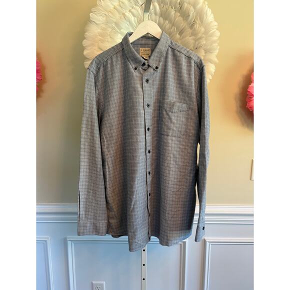 L.L.BEAN MEN'S HOUNDSTOOTH BLUE/GREY SLIGHTLY FITTED BUTTON SHIRT SIZE XL TALL - Picture 1 of 3